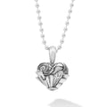 A sterling silver heart pendant which showcases the unique architectural and cultural icons of Chicago finished on a ball chain necklace.