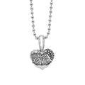 This intricately designed sterling silver heart pendant showcases architectural and cultural icons of Texas. Finished on a ball chain necklace.