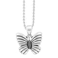 Rare Wonders Butterfly Pendant Necklace in sterling silver features ribbed wings and a textured body, elegantly suspended from a ball chain, embodying LAGOS craftsmanship.