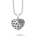 Keep Memory Alive Heart Pendant Necklace: Sterling silver ball-chain with a heart-shaped pendant featuring intricate patchwork patterns, benefiting Keep Memory Alive.