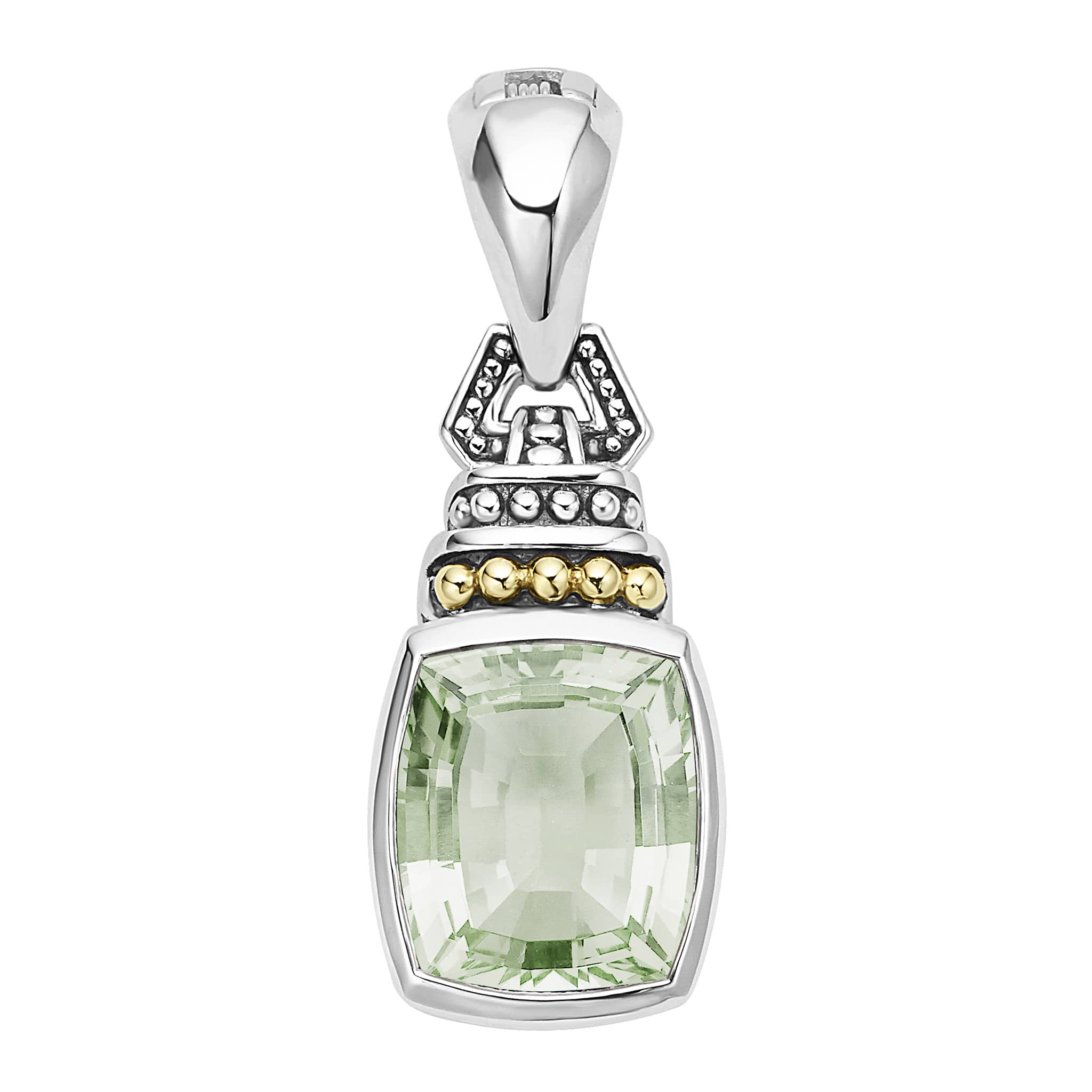 Prasiolite bezel-set gemstone pendant accented with 18K gold and sterling silver details. Accommodates most LAGOS necklaces.