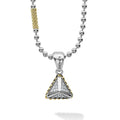 A diamond pyramid station highlighted by 18K gold with sterling silver Caviar beading. LAGOS diamonds are the highest quality natural stones.