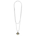 Rare Wonders Large Honeybee Necklace with 18K gold Caviar beading, black rhodium on a silver bee pendant, and silver double-stranded ball-chain by LAGOS.