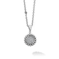 A pavé diamond pendant framed by sterling silver Caviar beading finished on a versatile link necklace with six sterling silver Caviar beaded stations. LAGOS diamonds are the highest quality natural stones.