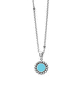 Blue ceramic pendant framed by sterling silver Caviar beading finished on a versatile link necklace with six sterling silver Caviar beaded stations.