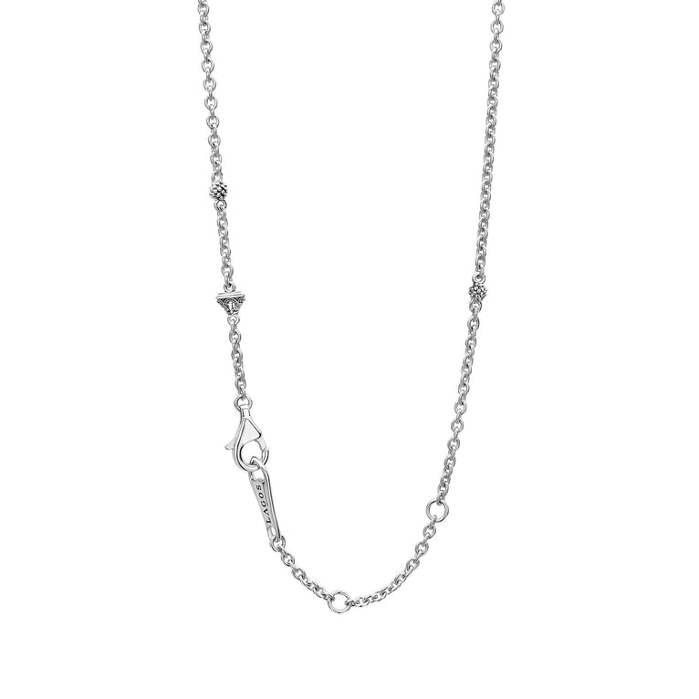 Maya Small Ceramic Circle Pendant Necklace with sterling silver Caviar beading on an adjustable fine chain featuring textured beads and a lobster-claw clasp.