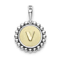 A Signature Caviar sterling silver and 18K gold initial ‘V’ charm. Charm can only be paired with chains 04-80756-ML, 04-80549-ML, 04-80946-ML or 04-10534-ML. Chain sold separately.
