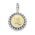 The Scorpio sterling silver and 18K gold Signature Caviar charm represents birthdays from October 23 to November 21. Charm can only be paired with chains 04-80756-ML, 04-80549-ML, 04-80946-ML or 04-10534-ML. Chain sold separately.