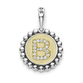 A LAGOS exclusive. Our Signature Caviar sterling silver and 18K gold initial 'B' charm accented with diamonds. Charm can only be paired with chains 04-80756-ML, 04-80549-ML, 04-80946-ML or 04-10534-ML. Chain sold separately. LAGOS diamonds are the hi