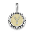 A LAGOS exclusive. Our Signature Caviar sterling silver and 18K gold initial 'Y' charm accented with diamonds. Charm can only be paired with chains 04-80756-ML, 04-80549-ML, 04-80946-ML or 04-10534-ML. Chain sold separately. LAGOS diamonds are the hi