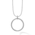 A diamond circle pendant framed by sterling silver finished on a 34 inch versatile ball chain necklace. LAGOS diamonds are the highest quality natural stones.