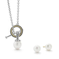 A LAGOS exclusive. An ideal gift including sophisticated cultured freshwater pearl earrings framed by flutes of sterling silver and an 18 inch cultured freshwater pearl toggle pendant necklace.