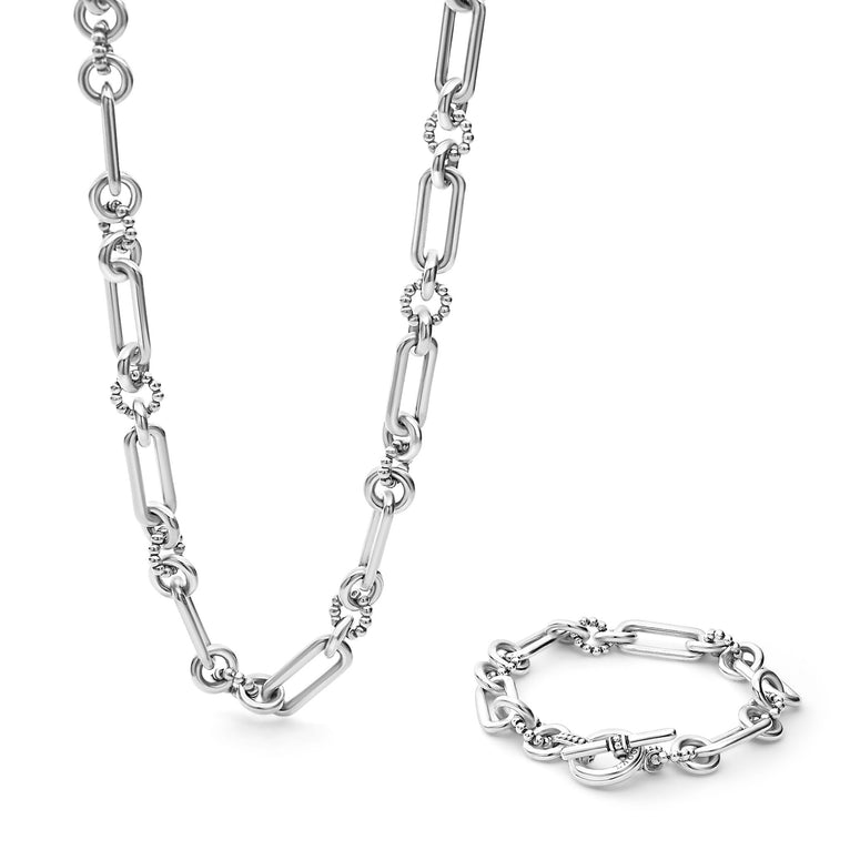 A LAGOS exclusive. Set of two Signature Caviar sterling silver link pieces that complement each other perfectly.