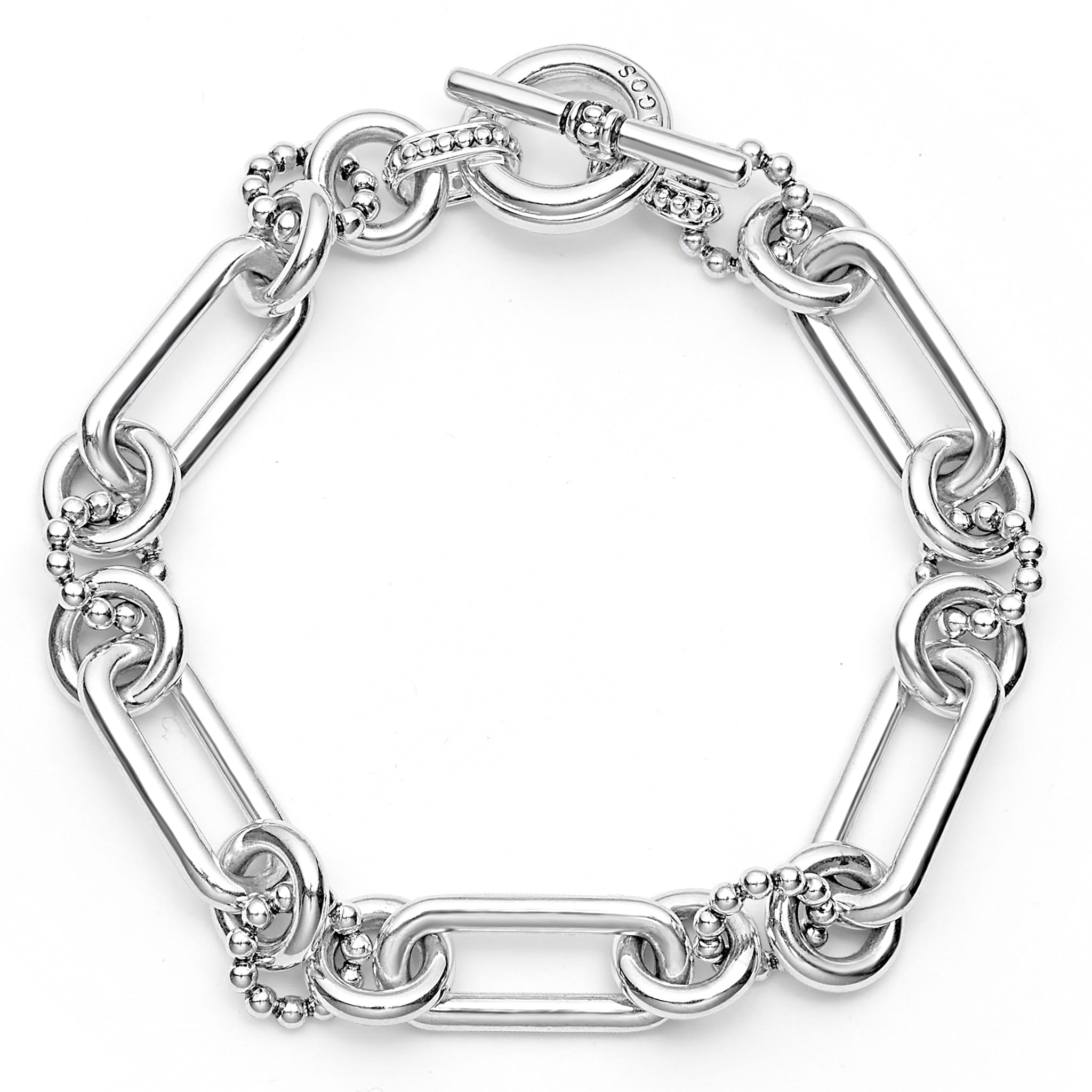 Smart Caviar Silver Smart Caviar Link Gift Set featuring a chunky chain bracelet with alternating oval and caviar-accented circular links, secured by a toggle clasp.