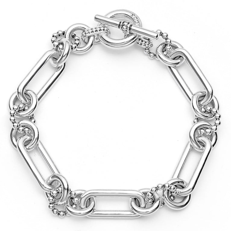 Smart Caviar Silver Smart Caviar Link Gift Set featuring a chunky chain bracelet with alternating oval and caviar-accented circular links, secured by a toggle clasp.