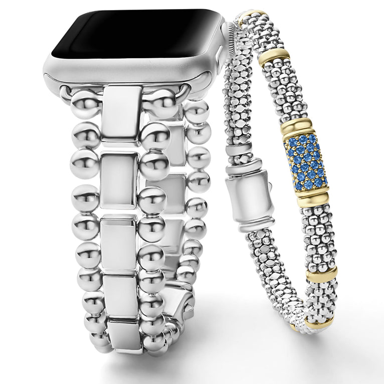 Set of two bracelets that complement each other perfectly with a pop of blue sapphire.