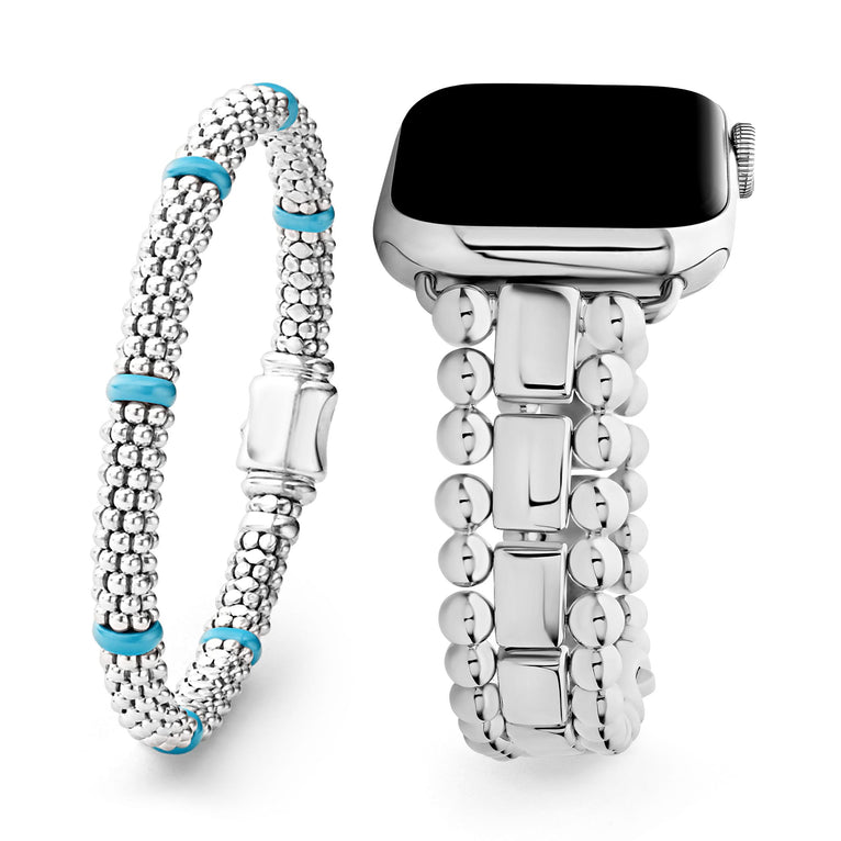 Set with two bracelets that complement each other perfectly with a pop of blue ceramic.