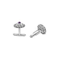 Keep Memory Alive Amethyst Cufflinks: Sterling silver cufflinks featuring a grid-and-bead design with a central purple cabochon, supporting Keep Memory Alive.
