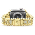 Smart Caviar 18K Gold Full Diamond Watch Bracelet-38-45mm with polished spherical beads, pavé stones, and an engraved clasp, designed for Apple Watch.