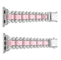 Smart Caviar Pink Ceramic and Stainless Steel Watch Bracelet for 38-45mm Apple Watch, featuring polished metal beads and pink rectangular inlays with a secure clasp.