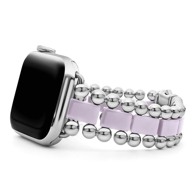 A LAGOS exclusive. Created exclusively for your Apple Watch®, this watch bracelet is crafted from lilac ceramic and stainless steel links.