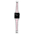 Smart Caviar Pink Ceramic and Stainless Steel Watch Bracelet, featuring polished sterling-silver beads and pink ceramic links, displayed on an Apple Watch head, clasp engraved with LAGOS.
