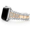 A LAGOS exclusive. Created exclusively for your Apple Watch®, this watch bracelet is crafted with diamonds set in 18K rose gold and sterling silver signature links. Fits the Series 1 through 10 and Ultra Apple Watch® for the 42mm through 49mm sizes