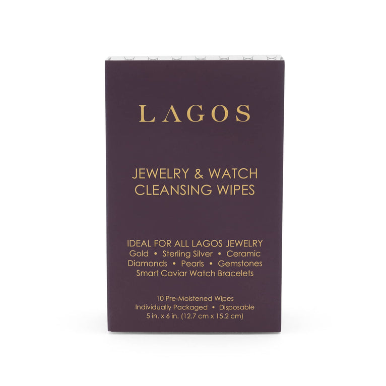 Our exclusive Jewelry & Watch Cleansing Wipes are designed to expertly clean all types of LAGOS jewelry. Removes built-up grime and oils. Pre-moistened with cleaning formula. One wipe can clean multiple pieces. Compact size is perfect for cleaning on